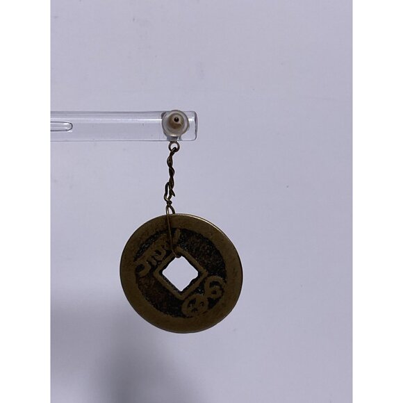 Vintage-Inspired Chinese Coin Dangle Earrings With Brass Finish - Picture 7 of 7